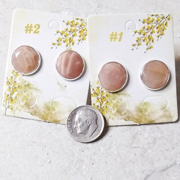 Pale Apricot/Blush Colored Amazonite Post Earrings - Faceted Cabochons Studs - Picture 3 of 3